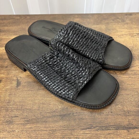 Tommy Bahama Men Woven Slip On Slide Sandals Size 10 Black Leather Casual Beach main image 6